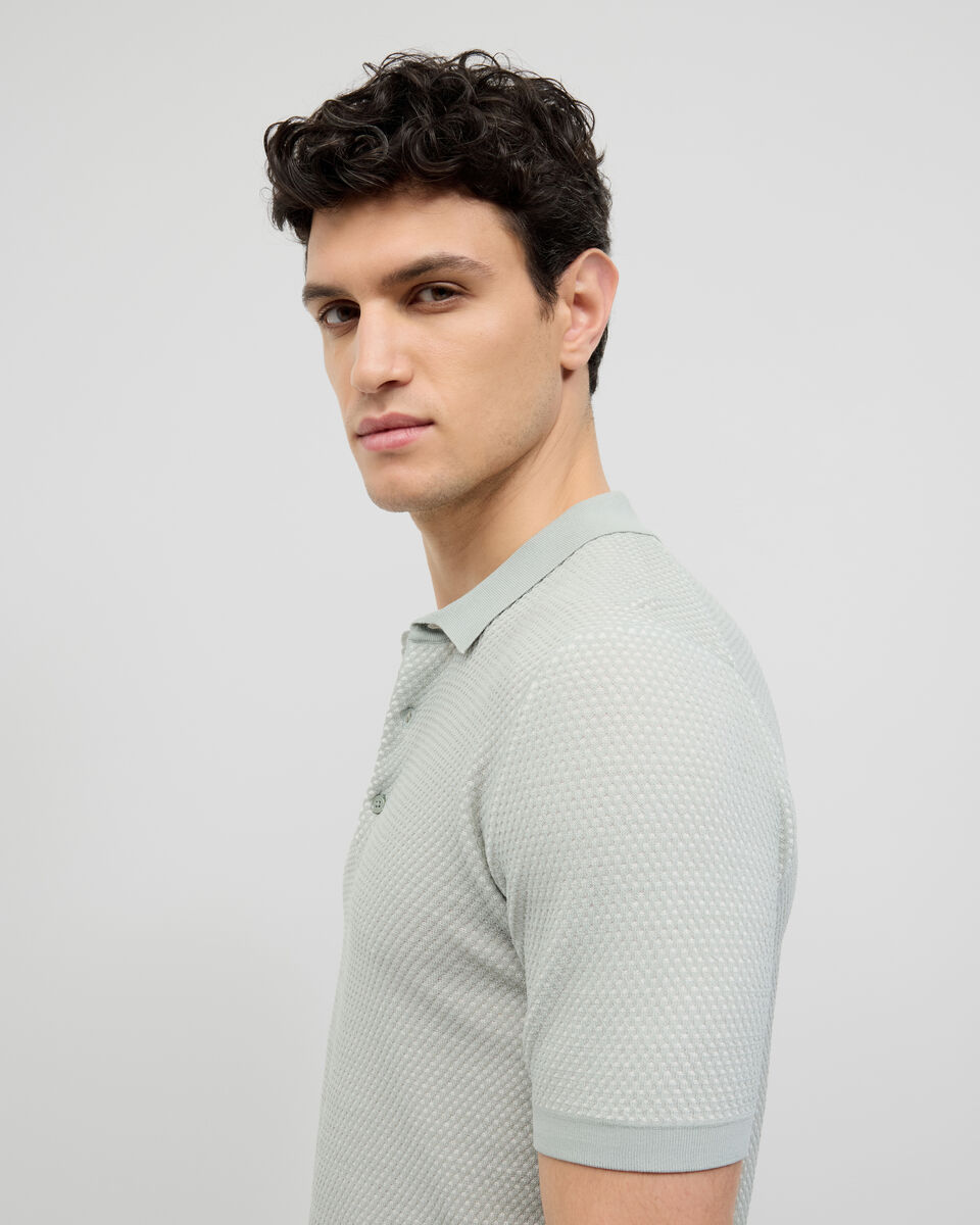Waffle Lightweight Knit Polo, Sage, hi-res
